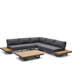 Пятиместный угловой диван и стол Tosqueta из массива тика и алюминия