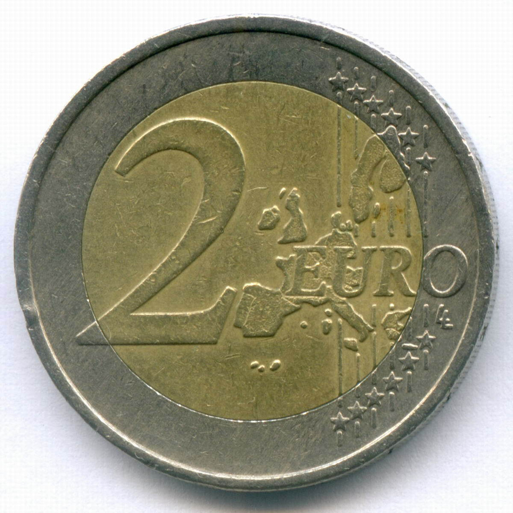 2 евро 2002 год. Греция. Регулярный выпуск. Тип 1 (Разновидность - звезда без S). Биметалл VF