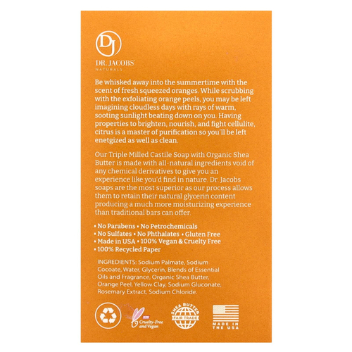 Dr. Jacobs Naturals, Отшелушивающее кастильское мыло с люфой, цитрусовый коктейль, 142 г (5 унций)
