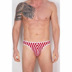 Мужские трусы стринги белые в красную полоску Cosmos Colors  FC10_RW