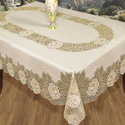 Скатерть жаккардовая прямоугольная, цвет кремово-золотистый, Польша.