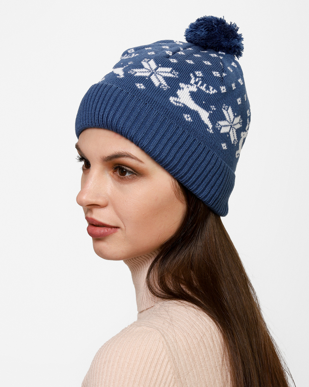 Женская шапка PRIVAL  с отворотом Скандинавия-7 Синий