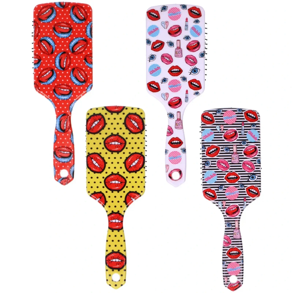 Расческа массажная прямоугольная форма «КОЛЛЕКЦИЯ ИМАНИ - ЛИНА», микс 4 дизайна, 24*7,5см (PVC упаковка)