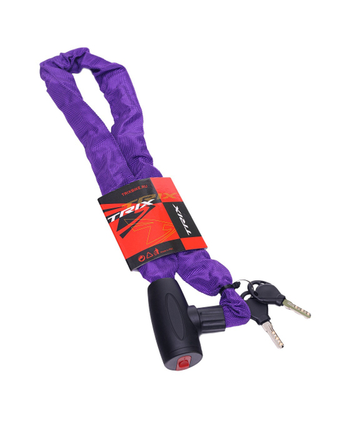 Замок велосипедный TRIX, цепь, с ключами, фиолетовый