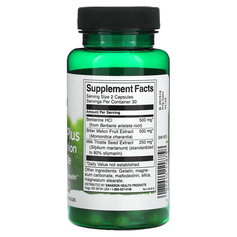 Swanson, Berberine Plus с горькой дыней и расторопшей, 60 капсул