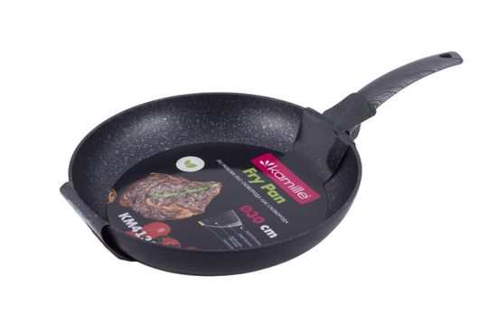 Сковорода 30 см. из кованного алюминия Kamille KM-4133 с антипригарным покрытием PTFE чёрный мрамор