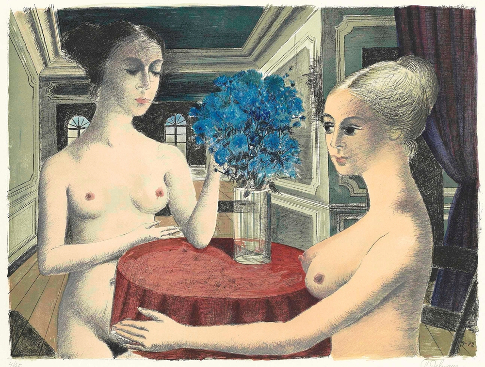 Поль Дельво. 1972. Молчание (Le Silence). 59 x 79.  Лист 68.3 x 97. Цветная литография.