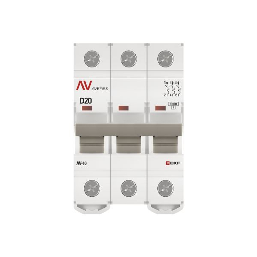 Выключатель автоматический AV-10 3P 20A (D) 10kA EKF AVERES