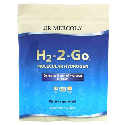 Dr. Mercola, H2-2-Go, молекулярный водород, 30 двойных пакетиков, 60 таблеток