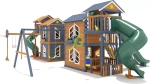 Детская деревянная площадка Домик с горками и качелями