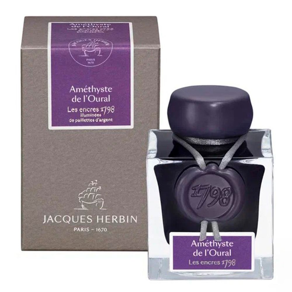 Чернила во флаконе Herbin Prestige 1798 50 мл Amethyste de l'Oural фиолетовые с серебряными блестками (15579JT) 2