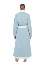 Женское кашемировое пальто с шальковым воротником и разрезами