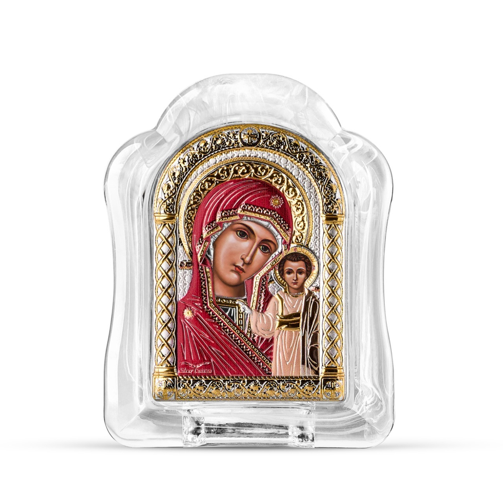Казанская, икона арочная, белое муранское стекло, эмаль 86х112