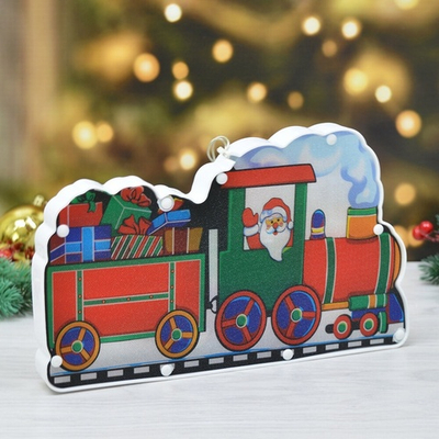 Фигура светодиодная "Дед Мороз в паровозе" 15*25см, 1 режим, батарейки 3ААА