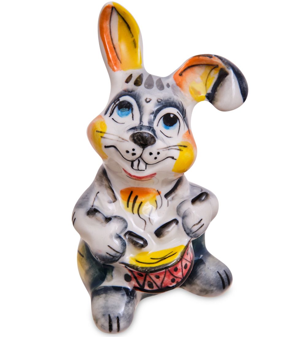 ГЛ- 074 Фигурка «Заяц-барабанщик» цв. (Гжельский фарфор)