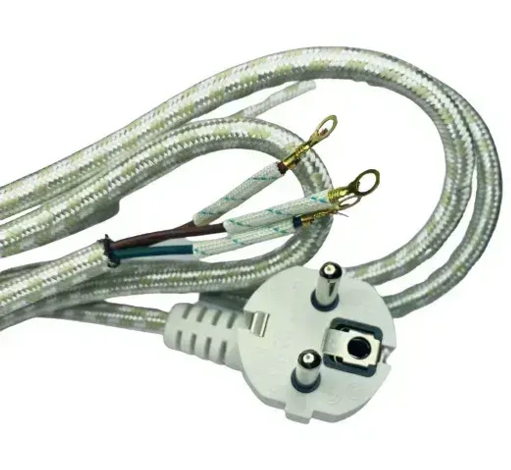 Шнур для утюга, чайника З-Евро в тканевой оплетке сетевой 1.5 м с заземлением с клеммами