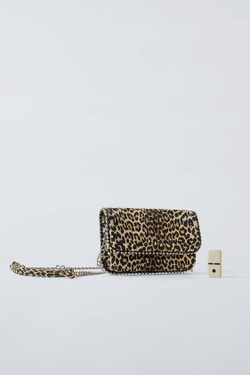 ZARA СУМКА С ПЛЕЧЕВЫМ РЕМНЕМ И АНИМАЛИСТИЧЕСКИМ ПРИНТОМ, КОРИЧНЕВЫЙ