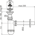 Сифон для умывальника ?32 с нержавеющей peшeткой ?63 Alca Plast A410