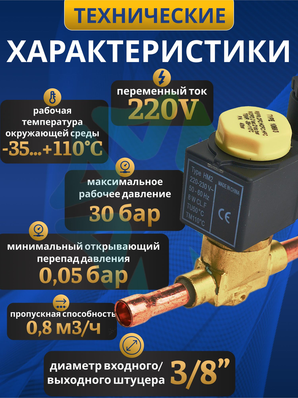Соленоидный клапан вентиль с катушкой 3/8" SV1068/3