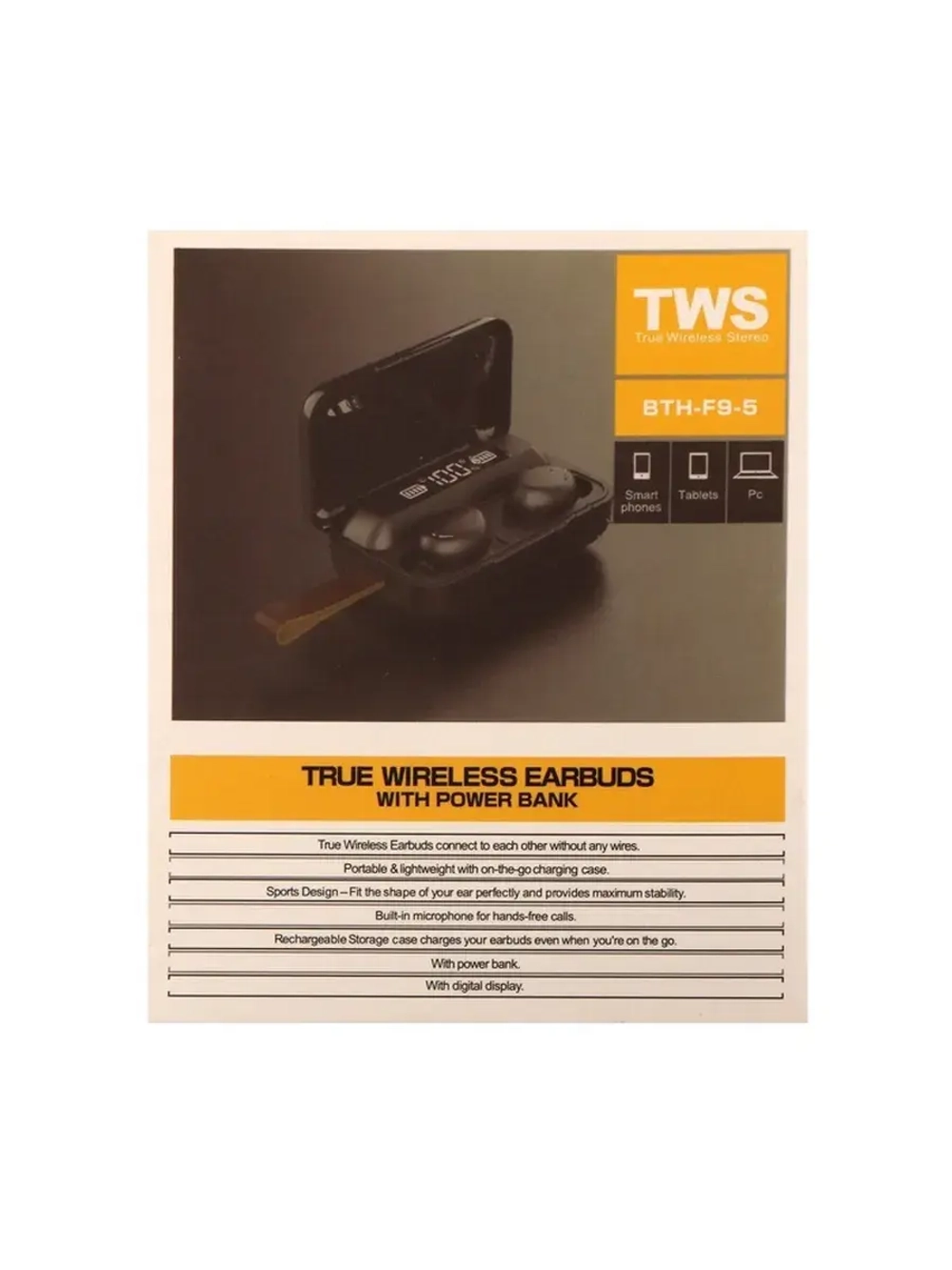 Наушники беспроводные F9-5 VBT 1.28, TWS, вакуумные, Bluetoo
