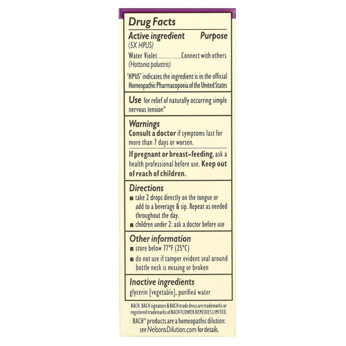 Bach, Original Flower Remedies, вода из фиалки, 10 мл (0,35 жидк. унции)