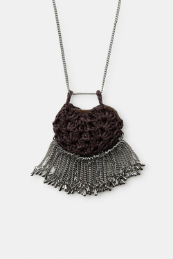 ZARA ДЛИННОЕ ОЖЕРЕЛЬЕ С СУМКОЙ, СВЯЗАННОЙ КРЮЧКОМ, КОРИЧНЕВЫЙ