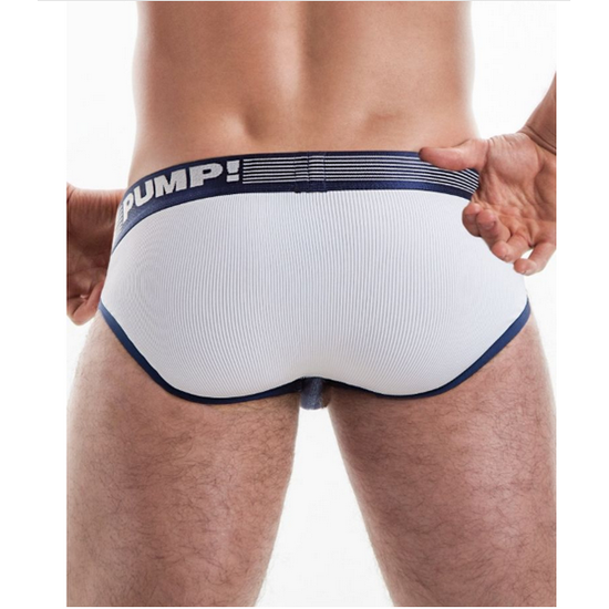 Мужские трусы брифы белые с синей вставкой PUMP! P3-M245