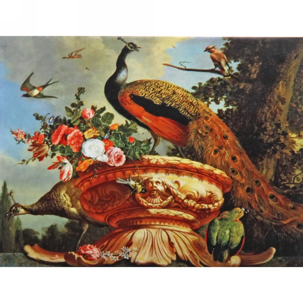 Алмазная мозаика 40*50см «Павлин» с полным заполнением, напечатанной рамкой, на деревянном подрамнике J50059