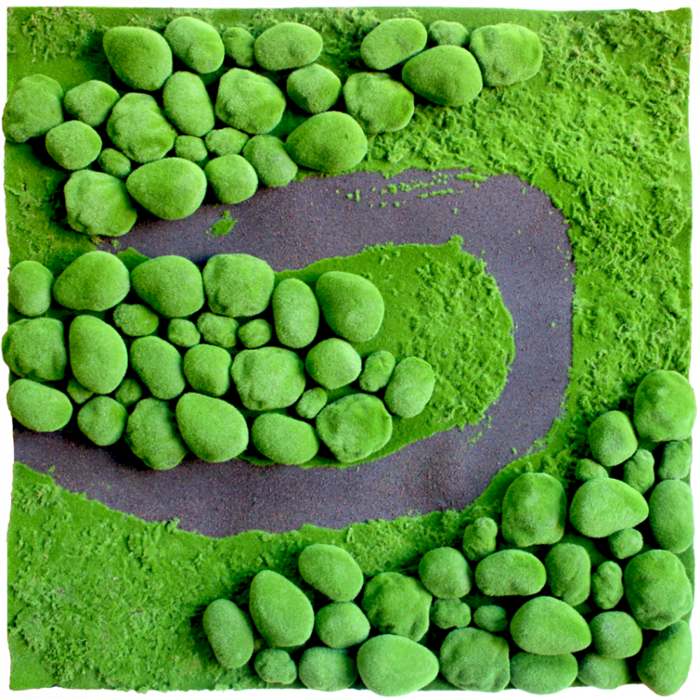 Мох искусственный Дизайн 12 "Камешки", ширина 1м, рулон 1м