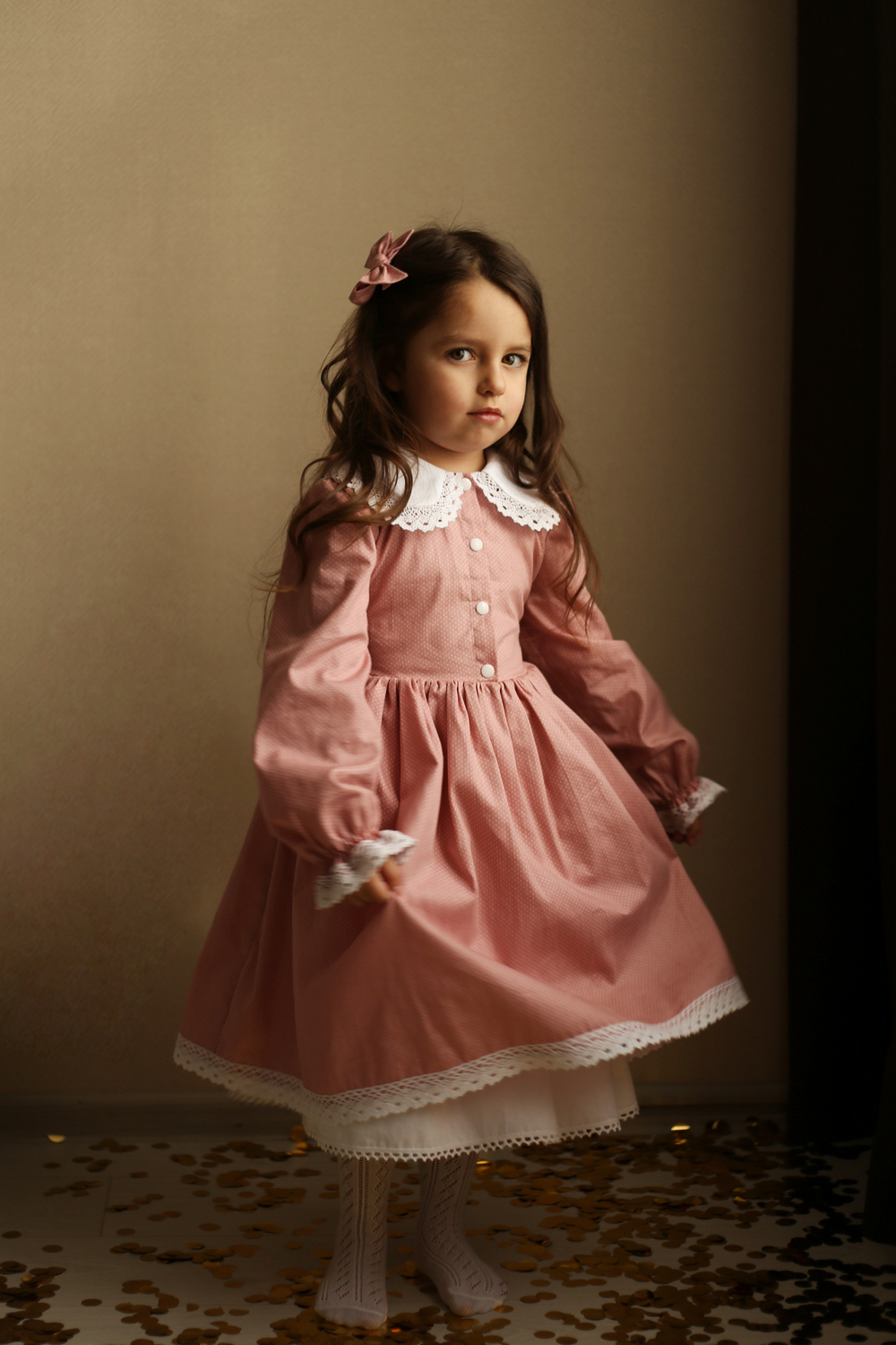 Платье "Лилия" с кружевным воротником и хлопковым подъюбником