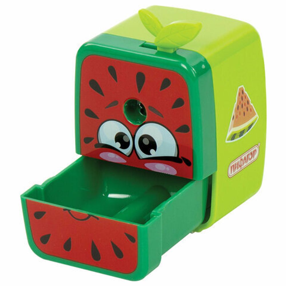 Точилка механическая ПИФАГОР "Арбуз", корпус зелёный/красный, 270427