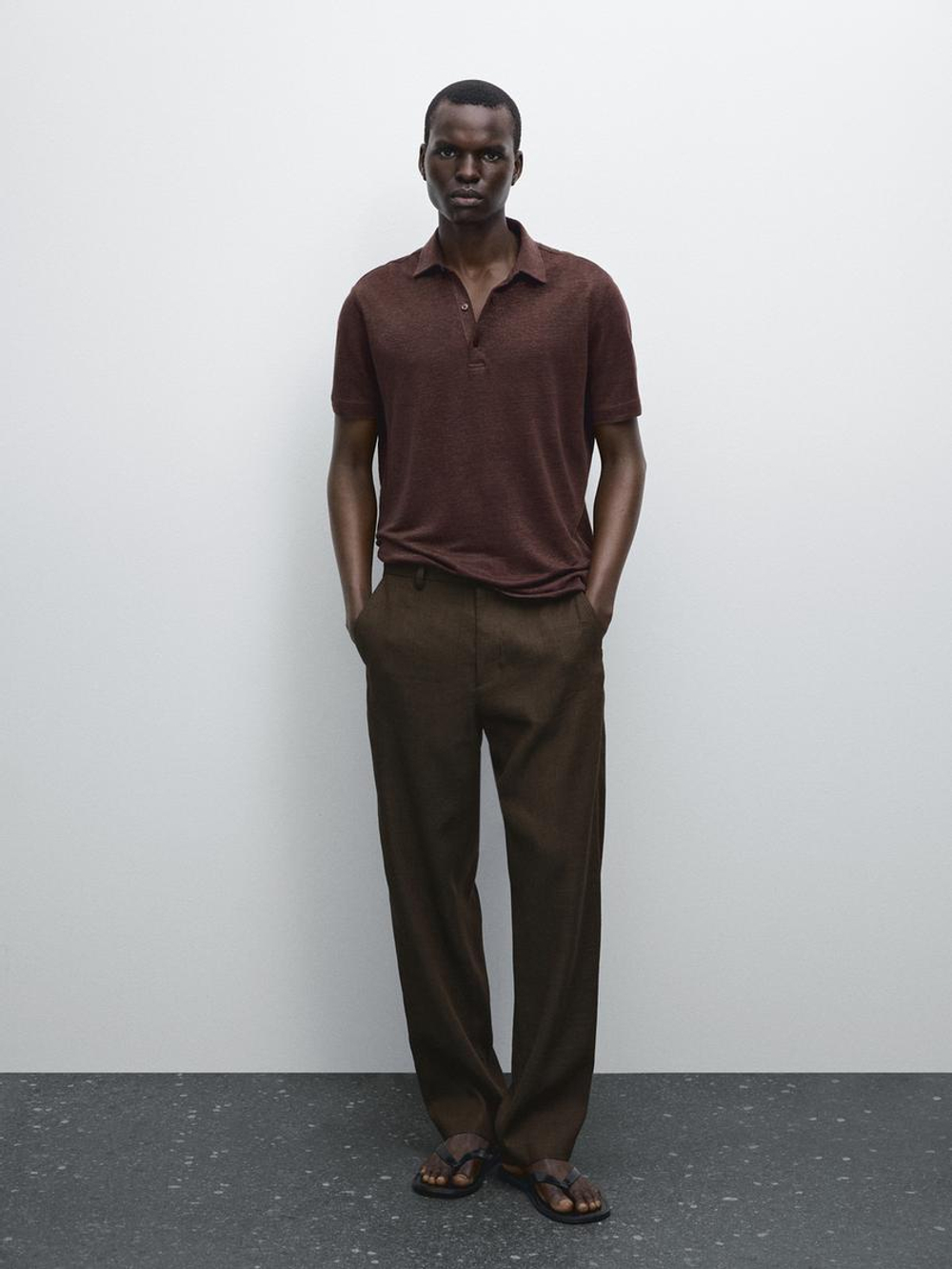 Massimo Dutti Поло с короткими рукавами из 100% льна, бордо