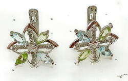 Ювелирные серьги из серебра 925 пробы,хризолит,топаз,фианиты