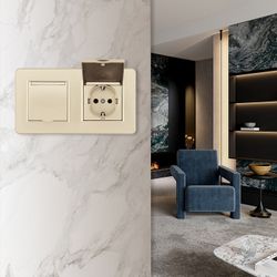 Розетка с заземлением и шторкой, с крышкой Arte Milano SET16-2 SET16-2-41-1x2 shampan