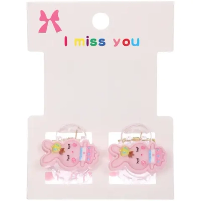 Заколки – крабы детские для волос 2шт на блистере «МАРЦИПАН», Розовый зайка, 1,2см