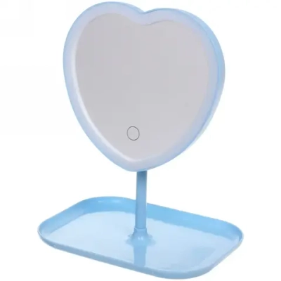Зеркало настольное с подсветкой на подставке «Mary Touch - Heart», цвет голубой, USB, 20*28см