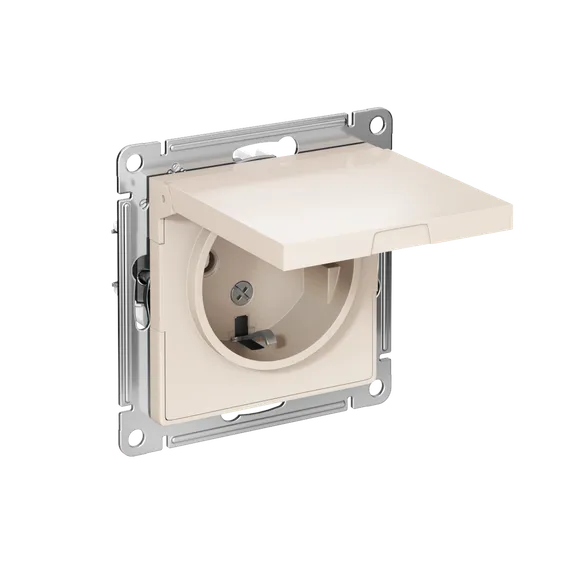Розетка 1-м СП AtlasDesign 16А IP20 с заземл. защ. шторки с крышкой механизм беж. SE ATN000246