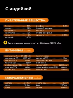 Корм для стерилизованных кошек породы Петерболд, индейка 2кг