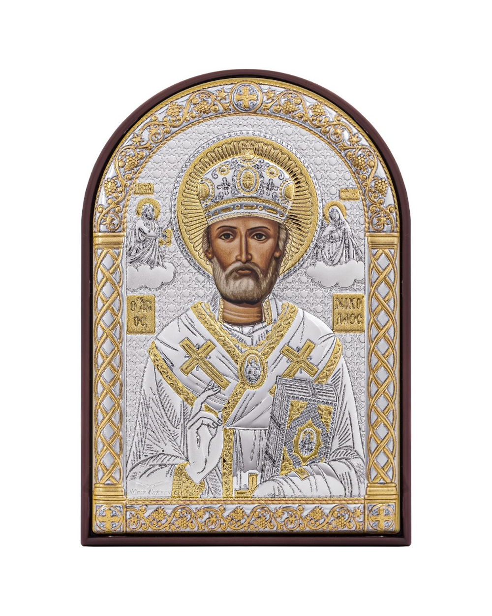 Николай Чудотворец, икона арочная, пластик коричневый 80х115