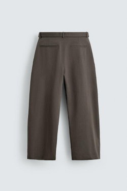 ZARA БРЮКИ WIDE FIT С ПОЯСОМ, СЕРО-КОРИЧНЕВЫЙ