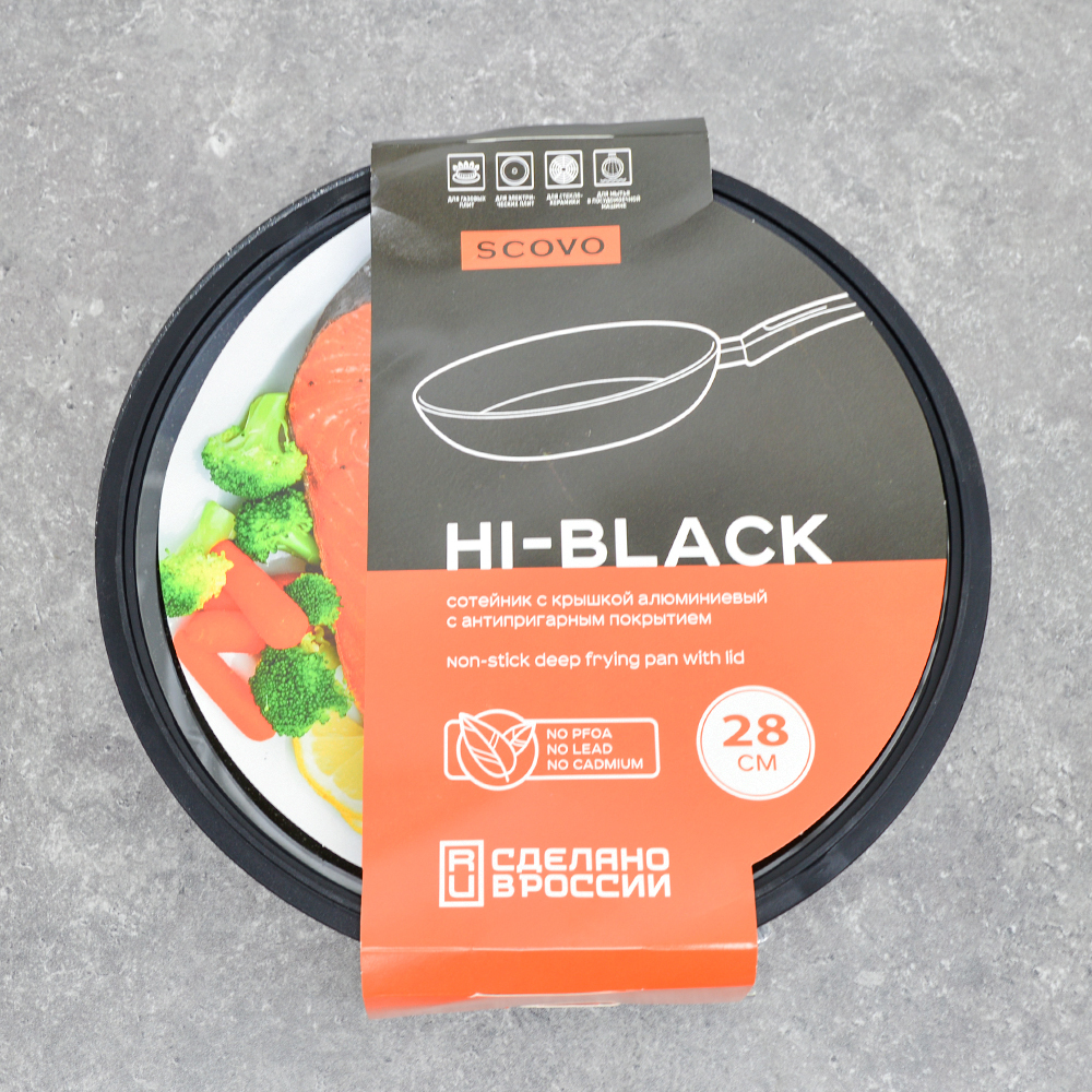 Сотейник 28см Hi-Black ScovO со стеклянной крышкой