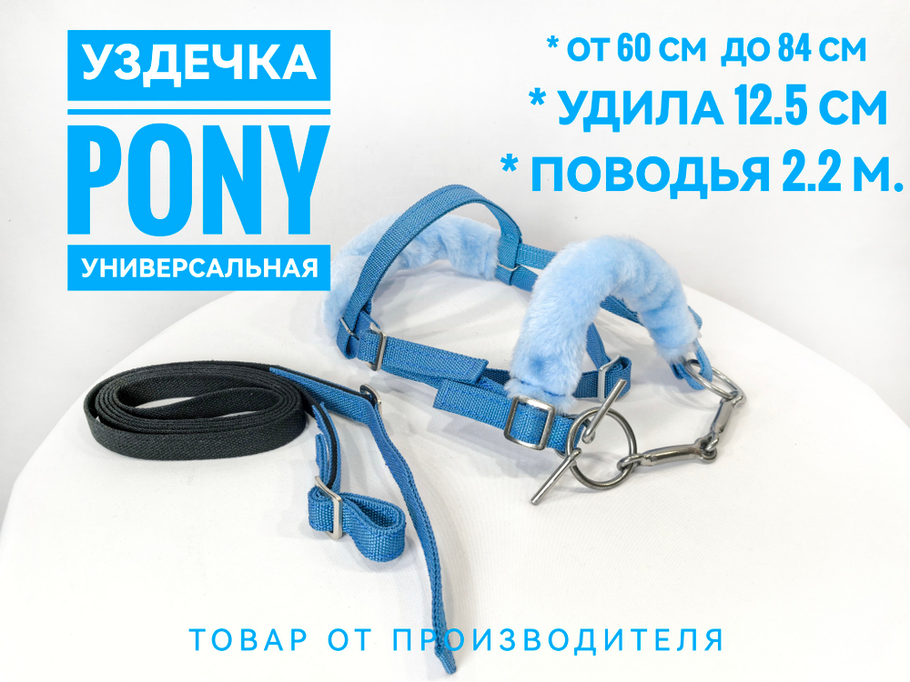 Уздечка из стропы с мехом для пони синяя