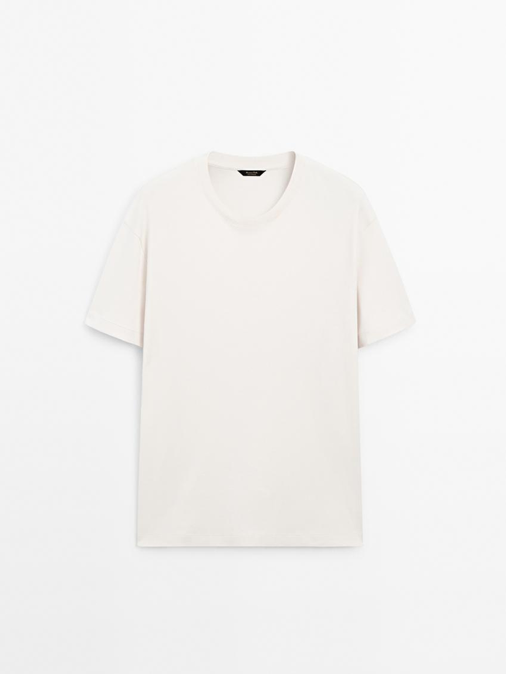 Massimo Dutti Хлопковая футболка-поло с короткими рукавами, натуральный