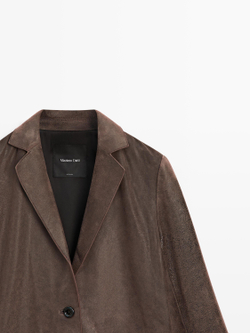 Massimo Dutti Замшевый блейзер с лацканами, коричневый
