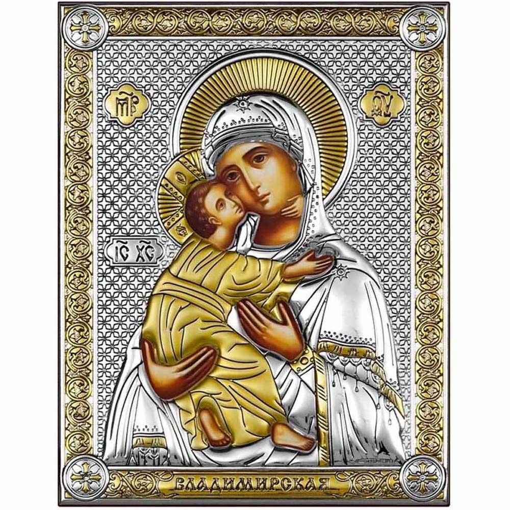 Икона Божией Матери Владимирская в серебряном окладе. 14 × 18 см.
