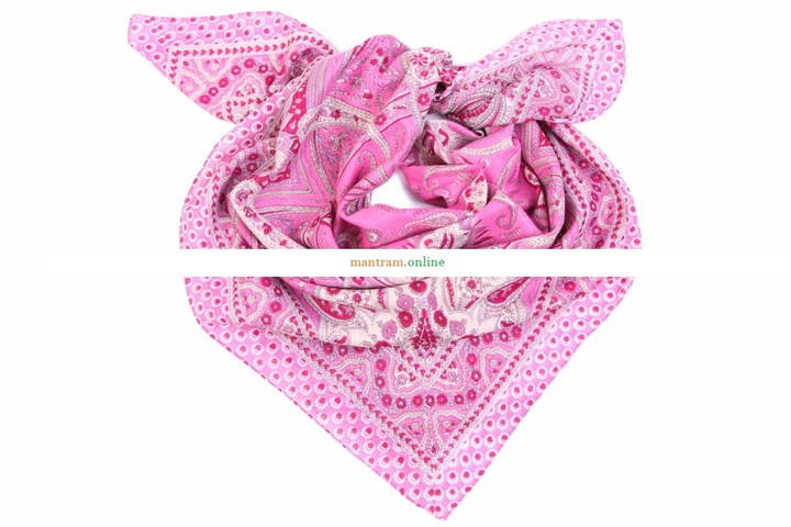 Платок материал Хлопок 100% "Огурцы" фуксия на розовом с розовой каймой 95x95 см.