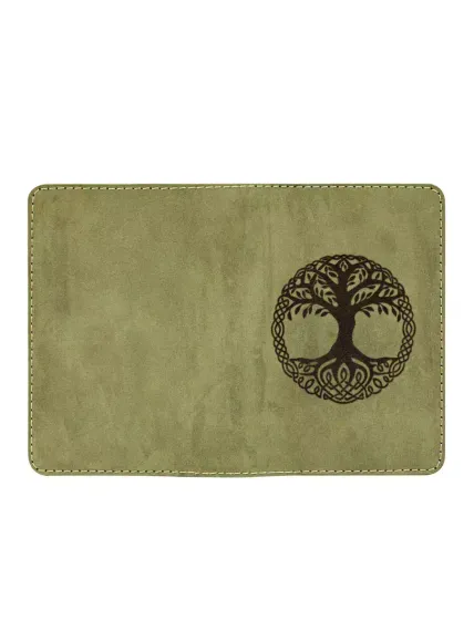 Фото обложка для паспорта Древо жизни светло зеленый нубук, развернутый вид.