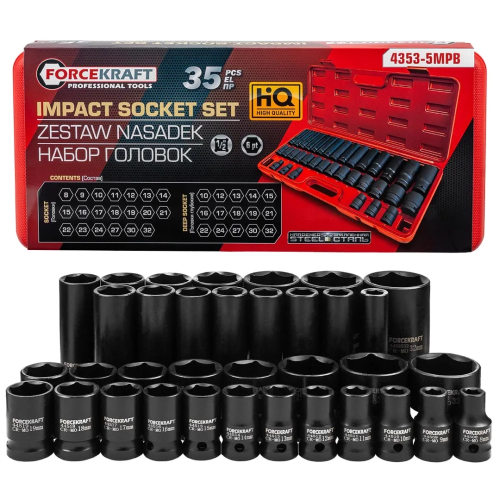 Набор головок (35 предметов) FORCEKRAFT FK-4353-5MPB