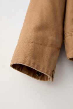 ZARA КУРТКА ИЗ ТКАНИ С ЭФФЕКТОМ ПОТЕРТОСТИ С ВЕЛЬВЕТОВЫМ ВОРОТНИКОМ, ТЕМНЫЙ БЕЖЕВО-КОРИЧНЕВЫЙ