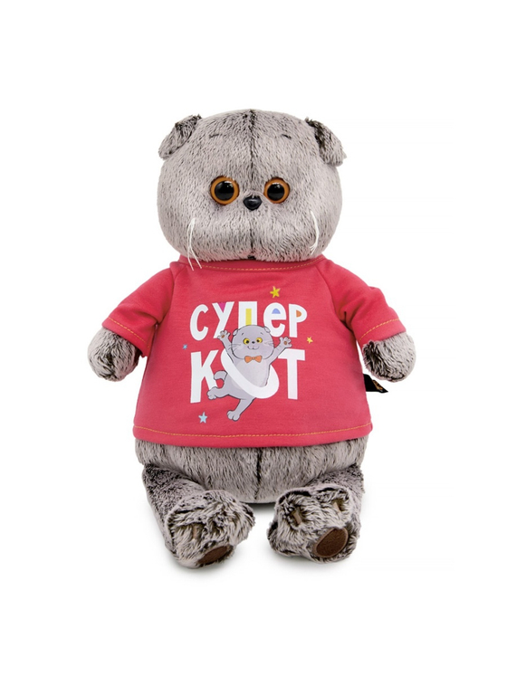 Мягкая игрушка Кот Басик в лонгсливе с принтом «Супер кот» 19 см Ks22-284